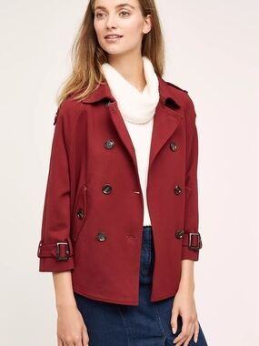 NWT Cartonnier Wine Double Breasted Cape Cropped Jacket